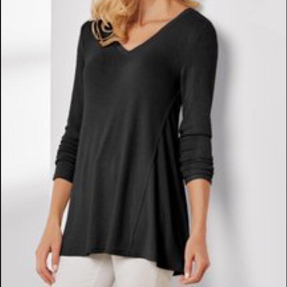 Soft Surroundings Pullover VNeck Sweater Tunic Black Ribbed Panel Women’s Medium